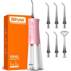 lot 19053 image: Bitvae Water Dental Flosser Teeth Picks, Cordless Portable Oral Irrigator, Powerful and Rechargeable Oral Irrigator, Brace Care, IPX7 Waterproof Water Dental Picks for Cleaning, Quartz Pink - Retail $26