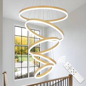 lot 19060 image: JGYHC 5 Ring Chandelier LED Gold Modern Dimmable Circular Chandelier for Foyer Hanging Ceiling Light with Remote Control Pendant Light for Dinning Room Living Room Entryway, D23IN