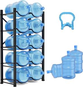 lot 19064 image: Semoprus 5 Gallon Water Jug Holder for 10 Bottles, 5-Tier Double Row Holds - Retail $58