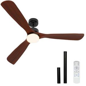 lot 19084 image: JHSYCH 60 Inch Ceiling Fans with Lights and Remote Control, Walnut Ceiling Fan with Light for Bedroom, Living Room, Covered Outdoor, 6 Speeds Reversible Noiseless DC Motor, 3CCT, Dimmable LED Light - Retail $130