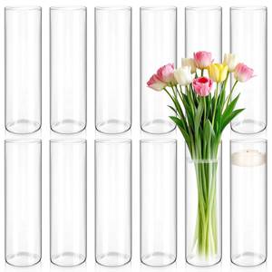 lot 19087 image: 12 Pcs Glass Cylinder Vase for Centerpieces 16 Inch Tall Glass Flower Vases Modern Clear Hurricane Candle Holder Floral Vase Bulk for Table Shelf Party Home Wedding Decor (16 x 3.35 Inch) - Retail $119