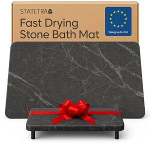 lot 19093 image: STATETRA Stone Bath Mats for Bathroom - Diatomaceous Earth Bath Mat, Quick-Dry Bath Stone Mat & LargeSmall Stone Shower Mat, Anti-Slip 100% Natural Stone Bathmat, 2 Stone Mats (Black Marble) - Retail $91