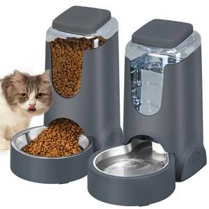 lot 19100 image: Automatic Cat Feeder and Water Dispenser with Stainless Steel Bowl Dog Gravity Food Feeder and Waterer for Small Medium Pets Puppy Kitten 1 Gallon x 2 - Retail $40