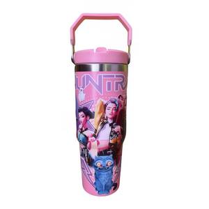 lot 19135 image: NOVMPAQ 30oz Travel Mug with Handle and Straw Lid, Stainless Steel, Vacuum Insulated, Leak-Proof, Fits Cup Holders (Pink) - Retail $29