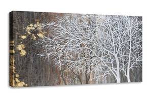 lot 19151 image: RICHSPACE ARTS Neutral Wall Art with Gold Foil for Bedroom Landscape Tree Painting Modern Rustic Wall Decor (20W40L) - Retail $69