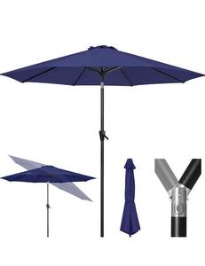 lot 19180 image: Tempera Patio Market Outdoor Table Umbrella with Push Button Tilt and Crank, Large Sun Umbrella with Sturdy Pole & Fade Resistant Canopy, Easy to Set - Retail $75
