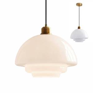 lot 19186 image: XIRYTU-H Mid-Century Milk Glass Pendant Light with Gold Metal Holder, Indoor Ceiling Hanging Lamp, E26 Farmhouse Modern Lighting for Kitchen Island, Dining, Living Room (White, B) - Retail $90