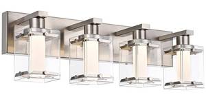 lot 19187 image: WINSHEN 4-Light Brushed Nickel Bath Vanity Lighting 3000K-6000K 5-Color Temperature, Modern Dimmable Bathroom Light Fixture Over Mirror with Clear Glass Shade & Frosted Coloum - Retail $190