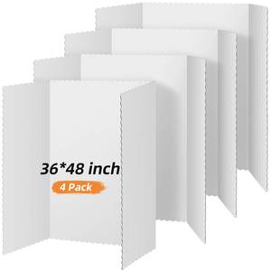 lot 19204 image: Henoyso 4 Pcs 36 x 48 Inch White Trifold Poster Board Large Tri Fold Presentation White Display Board Foldable Paperboard for Science Fair School Business Project Exhibition - Retail $25