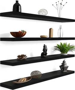 lot 19216 image: YFYEO 48 Inch Black Wood Floating Shelves for Wall Rustic Wall Shelf for Bedroom Living Room Set of 4 - Retail $40