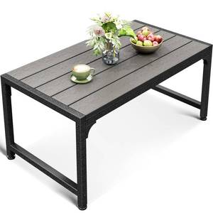 lot 19219 image: ODK Outdoor Coffee Table, Rectangle Weather-Resistant Patio Coffee Table for Garden, Balcony, Hot Tub, Poolside, Heavy-Duty Metal Frame, Grey - Retail $90