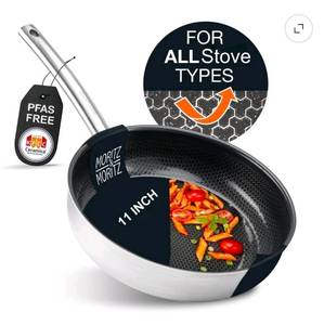 lot 19220 image: 11-Inch Nonstick Frying Pan �� Induction-Ready Stainless Steel Skillet with Ceramic Honeycomb Coating �� Dishwasher Safe, 3-Ply Core Cookware
