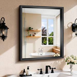 lot 19223 image: CIRCUMI 24x30 Brushed Black Bathroom Mirror, Rectangular Vanity Mirror - Retail $60