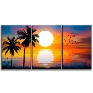 lot 19229 image: 3 PCS Beach Picture Wall Art for Home Decor Beach Poster Summer Wall Decor Sunrise and Sunset Beach Canvas Prints for Living Room Decorations 16 �24 in3(Framed) - Retail $60