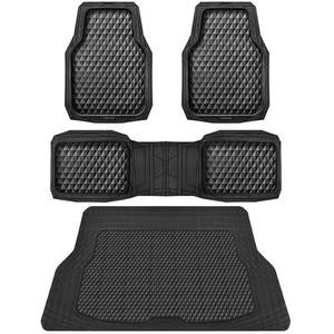 lot 19230 image: CAR PASS Heavy Duty Rubber Black Car Floor Mats & Cargo Liners, Deep Dish All-Weather Trunk Mats Durable Anti-Slip 3D Rhombus Waterproof Trim to Fit Liner Universal Fit Auto,Sedan,SUV,Truck, Black - Retail $53