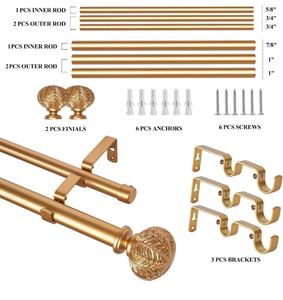 lot 19238 image: Double Curtain Rods,WL.Rocaille 1 Inch Curtain Rods 72 to 144 Inches,Window Telescoping Dual Curtain Rod Set with End Cap,Adjustable Decorative Gold Curtain Rods for Bedroom,living Room - Retail $35