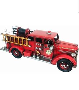 lot 19241 image: Large Retro Diecast Metal Fire Fighting Truck Model 16.4 LongVintage miniature vehicles home antique decor automotive sculpture desk display ornament gift for firefighters and men - Retail $59