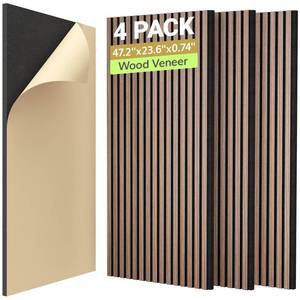 lot 19251 image: TONOR Dual-Layer Thickened Acoustic Wood Wall Panels Self Adhesive, 4 Pack 47.2x23.6x0.72 High Density Large Sound Proof Panels for Walls, Peel and Stick Wall Panels for Interior Wall D�cor, Walnut - Retail $140