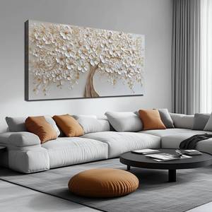 lot 19252 image: WVMAPTA Large Tree Artwork for Walls Office White Flower Canvas Wall Art for Living Room Wall Decor for Bedroom Aesthetic Size 29 x 58 Inch - Retail $150
