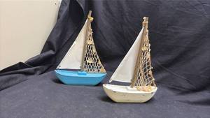 lot 218 image: Decorative Sailboat Models,2-Piece Lot (Made in China)