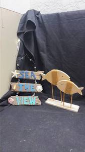 lot 221 image: Wooden Fish and Sign
