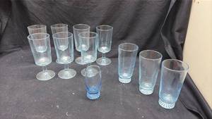 lot 223 image: Glass Drinkware Lot 11 Pieces Stemmed and Straight Glasses