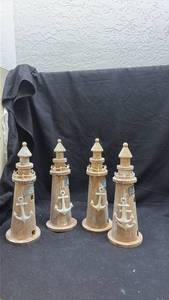 lot 227 image: Lighthouse Decorative Figurines Set of 4 Anchor Beach Theme