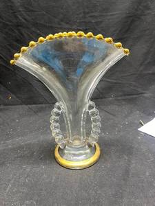 lot 250 image: Glass Vase with Gold Beaded Rim and Pedestal Base
