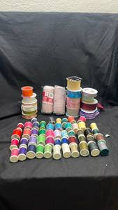 lot 255 image: Sewing Thread Spool Collection 50 Spools Assorted Colors Decorative Ribbon