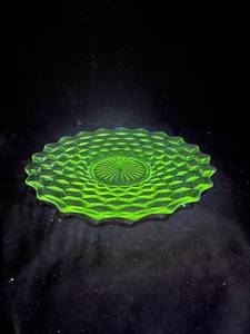 lot 259 image: Fostoria Glass Plate Dish with Quilted Diamond Pattern - Manganese Glow with UV 365nm