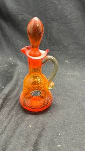 lot 267 image: Rainbow Orange Red Glass Cruet with Stopper with Cadmium Glow under Regular UV 395nm see last pics