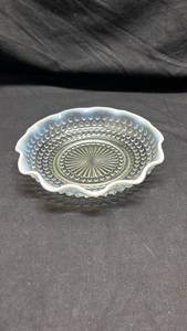 lot 269 image: Moonstone Opalescent Glass Bowl with Hobnail and Radiating Pattern by Anchor Hocking