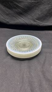 lot 270 image: Moonstone by Anchor Hocking Opalescent Glass Decorative Plate with Sunburst and Bobble Pattern 6 inch