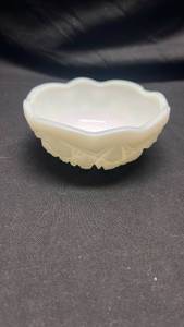 lot 274 image: Carved White Milk Glass Bowl with Scalloped Rim