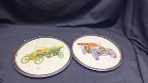 lot 280 image: Automobile Decorative Plates Lot of 2 Pieces 1909-1911 Ford Models
