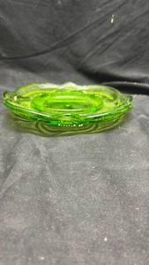 lot 296 image: Green Glass Oval Dish with Textured Pattern Approximately 2.5 Inches