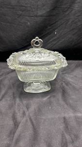 lot 300 image: Glass Covered Pedestal Dish with Ornate Handle