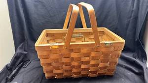 lot 310 image: Woven Wood Basket with Handles and Interior Dividers