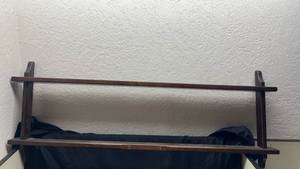 lot 313 image: Two-Tier Wall-Mounted Shelf with Wooden Bars and Black Brackets