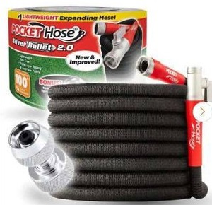 lot 18780 image: Pocket Hose Silver Bullet 2.0 Expandable Garden Hose 34in x 100ft