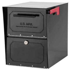 lot 18832 image: Architectural Mailboxes Oasis Classic Black Post Mount Parcel Mailbox