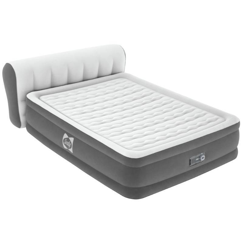 lot 1071 image: Sealy Air Mattress Queen with Built-in Pump, Headboard, 18 in. Height, Wave Beam Design, 661 lb Capacity - Tritech Airbed with Carry Bag - Retail $155