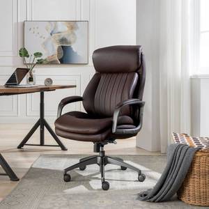 lot 1017 image: La-Z-Boy High-Back Ergonomic Office Chair, AIR Lumbar Support Leather Chair - Retail $250