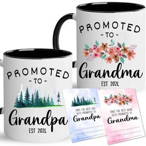lot 1020 image: Promoted To Grandma And Grandpa Mugs Est 2024 - Pregnancy Announcement Mug - Retail $1,291
