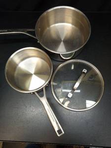 lot 1037 image: KitchenAid Cookware Set 3 Piece Stainless Steel Pots with Lids - Retail $0