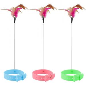 lot 1077 image: KALAMANDA Cat Collar Toy, 3 Pcs Cat Feather Toy with Neck Collar, Interactive Self Playing Toys with Bell for Indoor Kittens Small Animals(PinkBlueGreen) - Retail $14