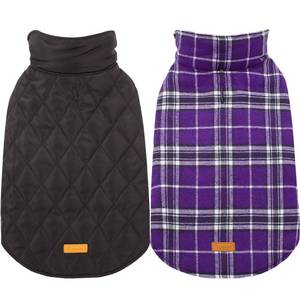 lot 1086 image: Kuoser Waterproof Dog Coat, Warm Reversible Dog Jacket with Leash Hole Medium purple - Retail $28