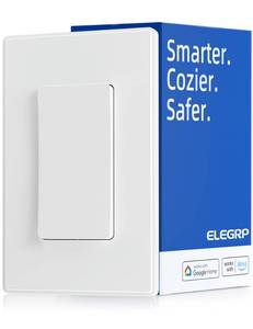 lot 1088 image: ELEGRP Smart Light Switch, 2.4GHz Wi-Fi Light Switch Compatible with Alexa & Google Assistant, Neutral Wire Required, APP Control and Timer Schedule, UL Certified, Single Pole3 Way, White, 1 Pack - Retail $17