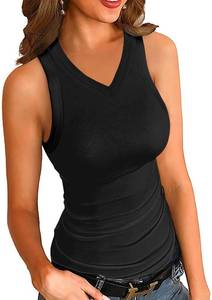 lot 1093 image: SANDERY Tank Tops for Women Ribbed Sleeveless V Neck Fitted Top Slim Racerback Basic Cami Shirt Summer Tanks Black S - Retail $25