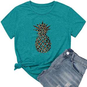 lot 1095 image: Earlymemb Kauilry Womens Pineapple Printed T Shirt Casual Summer Short Sleeve Graphic Tees Tops Blouse (XXL, Cyan-2) - Retail $15